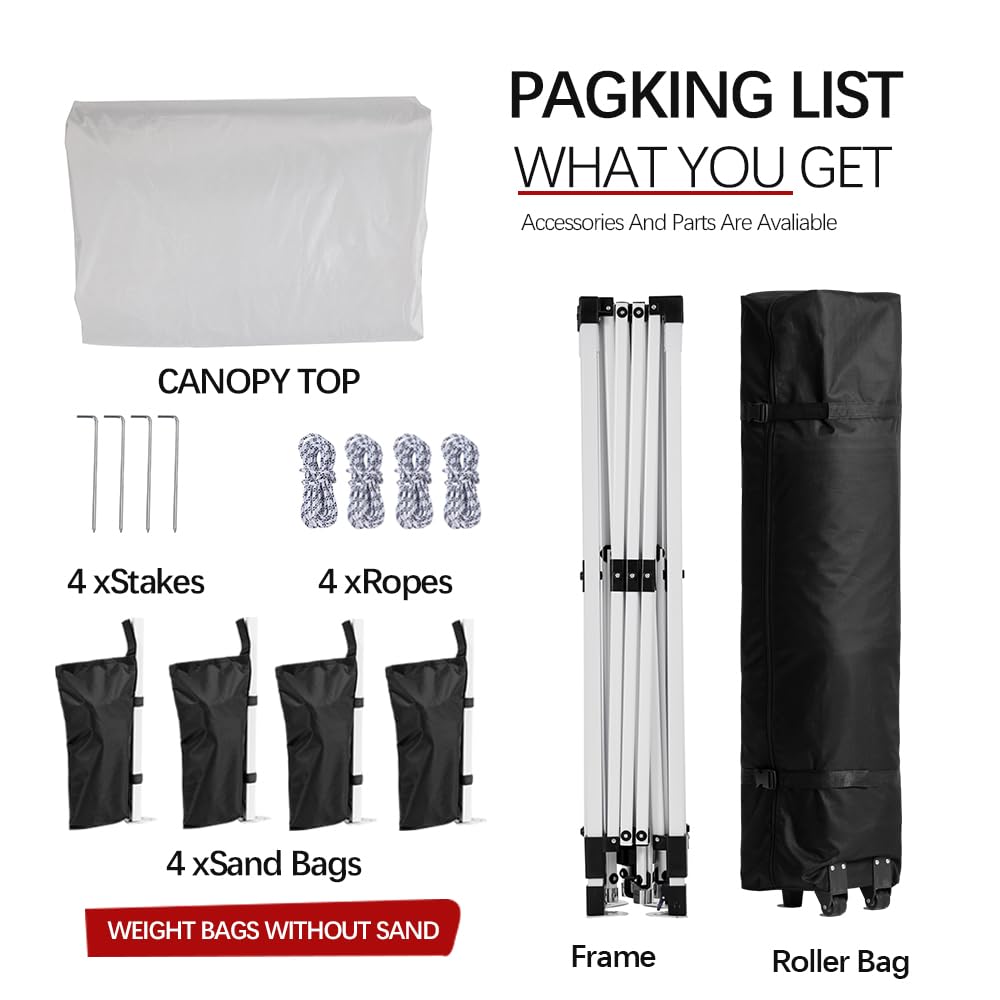 10x10 Pop Up Canopy Tent – One-Person Setup, Waterproof & UV-Blocking, Heavy-Duty Steel Frame, Wheeled Bag & Sandbags – Outdoor Shade for Beach, Camping, Backyard, Tailgate, Events (White)