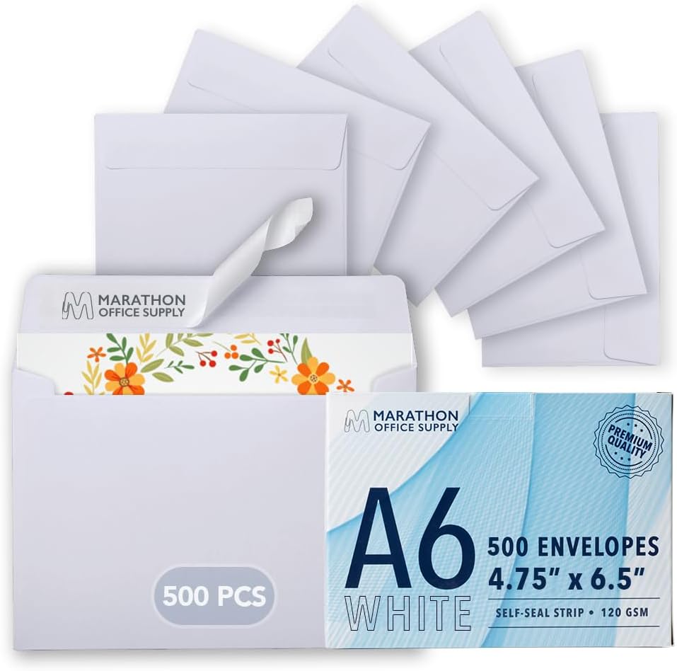 MOS A6 White Envelopes 4.75 x 6.5 Inch 500 Pack — Self-Seal Heavyweight Invitation Envelopes for Greeting Cards, Gift Cards, Weddings, Business Mailings, Thank You Cards