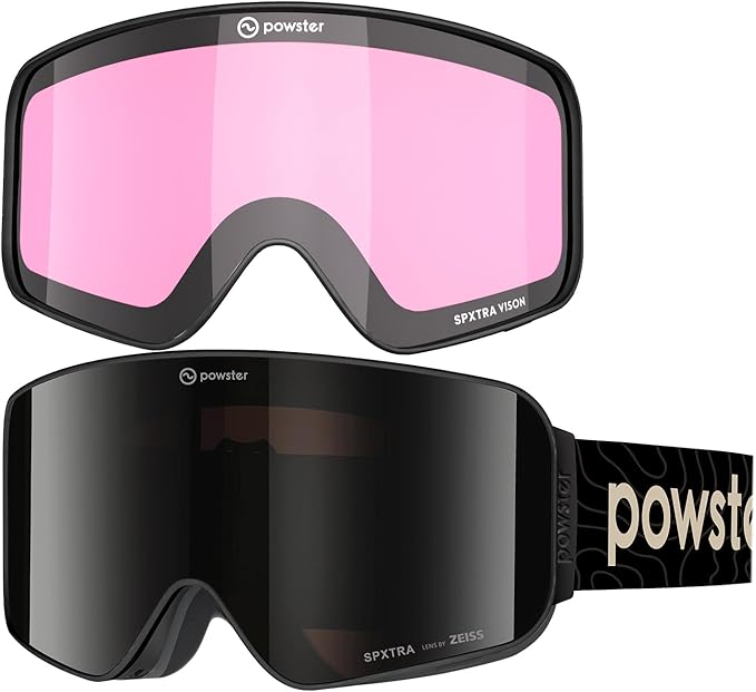 Powster Ski Goggles Snow OTG Snowboard Goggles Magnetic Interchangeable Lens Frameless UV Protection Anti-fog mobile Skating