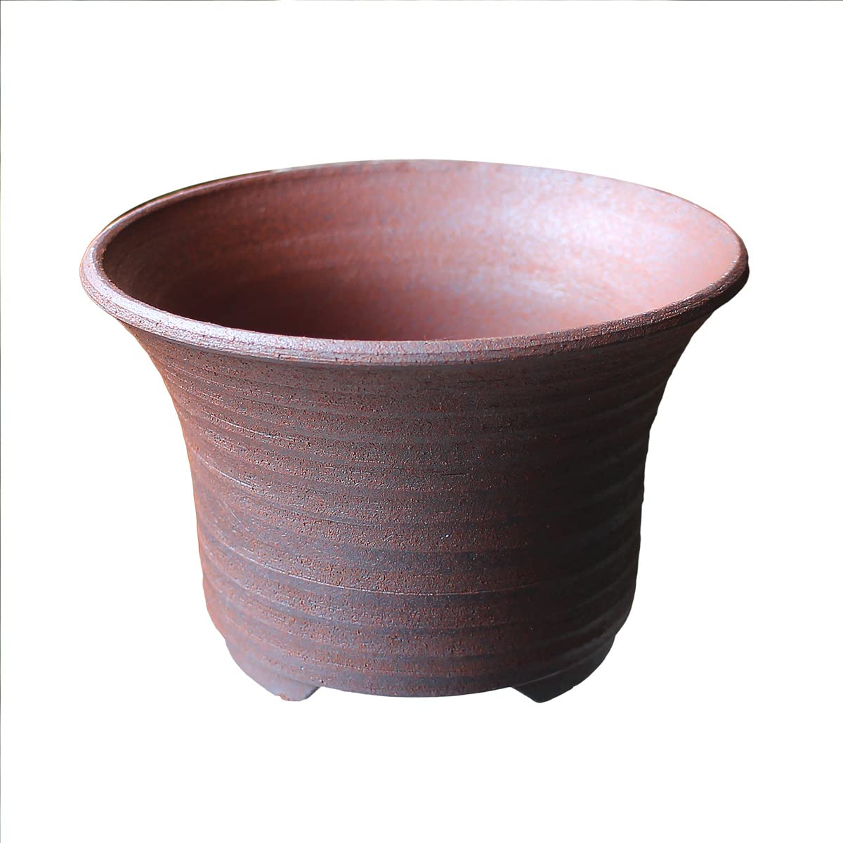 Bonsai Pot Round Striped Pattern Shi-dei-Aka-Ara-dei (Purple mud) Yokkaichi Banko-Yaki deep Type Ceramic Wildflowers houseplants Agave Baby Bonsai Cactus Miscellaneous Pine and Oak 4.7” Small