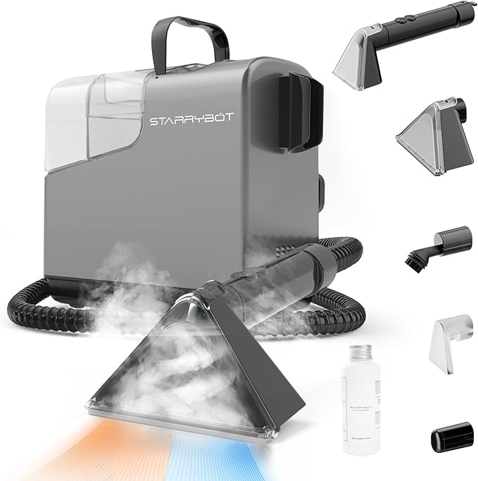 Portable Carpet Cleaner Machine with Steam and Heating Techology,18Kpa Powerful Suction with Versatile Tools for Pets, Couch,Spot Cleaner for Stairs/Furniture/Rug(Gray,3"&5"Hand Tool)