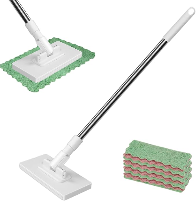 Microfiber Mop, 4 Reusable Pads Small Flat Mop, 39in Compact for Hardwood Floors & Bathroom Cleaning