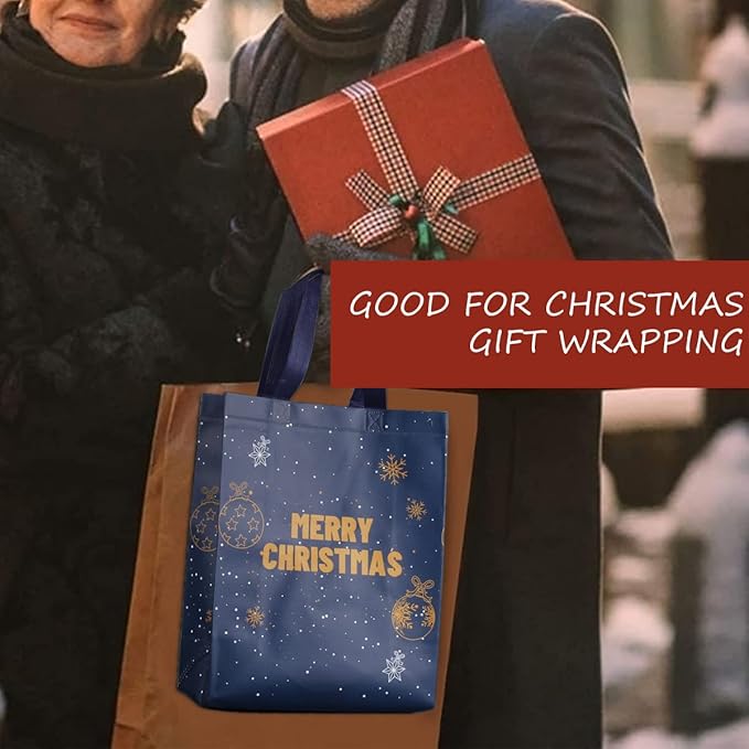 8PCS Christmas Tote Treat Non-Woven Gift Bags with Handles for Gifts Wrapping Shopping, Xmas Party Supplies, 12.2×9.8×4.53inch