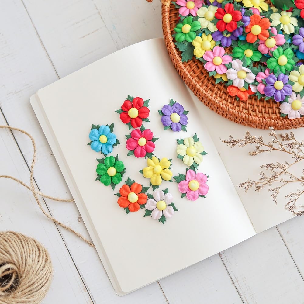 DUONGJAIS BRAND Handmade 100 Pcs Lovely Mulberry Paper Flowers 30x30mm Scrapbooking Wedding DIY Craft Supplies Card Paper Flowers Craft Projects Artificial Flowers. (.10 Colors..)