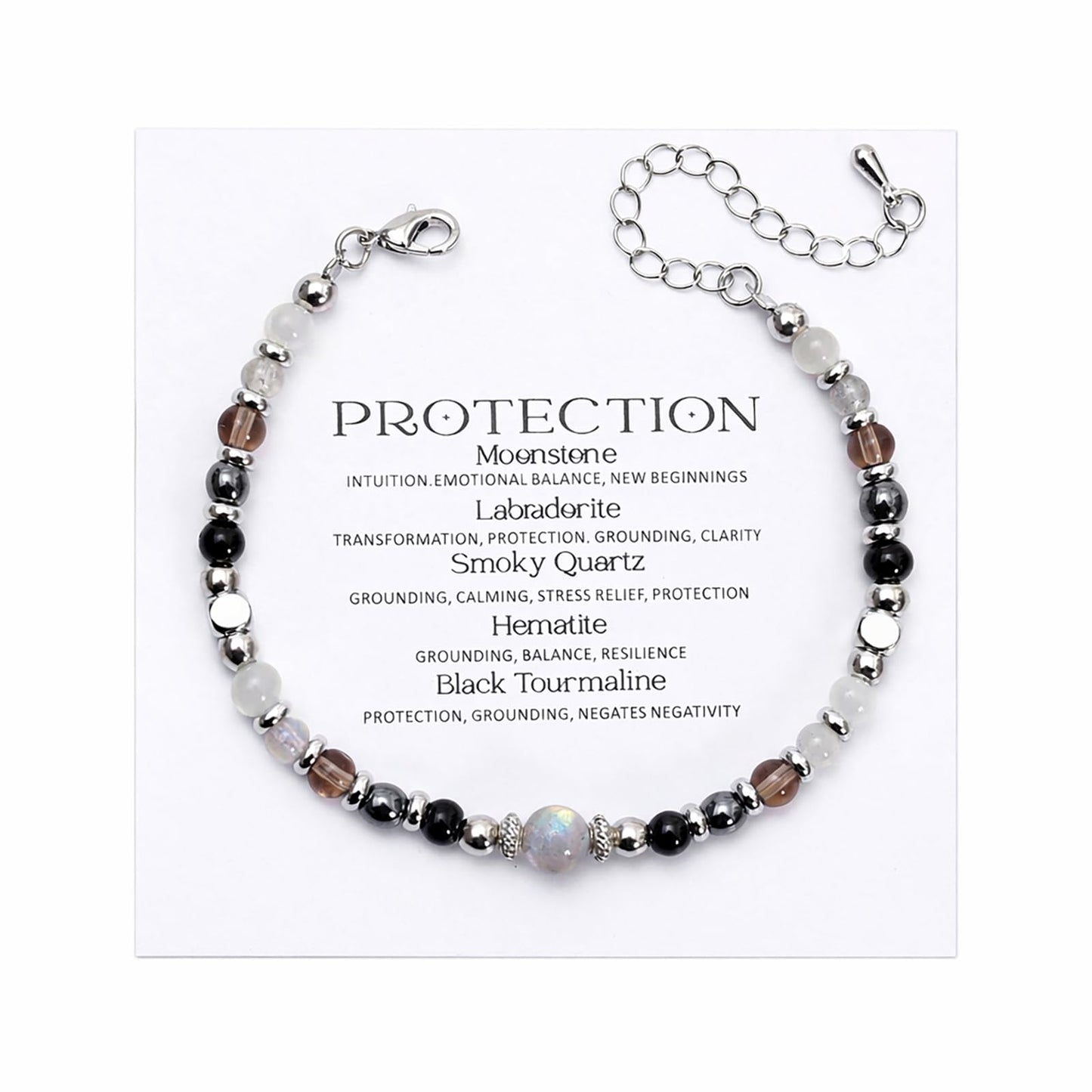 MTJAHPS Protection Bracelet, empath protection, black obsidian Crystals and Healing Stones Bracelet for Women ，Luck ，Anxiety and Stress Clam Bracelet