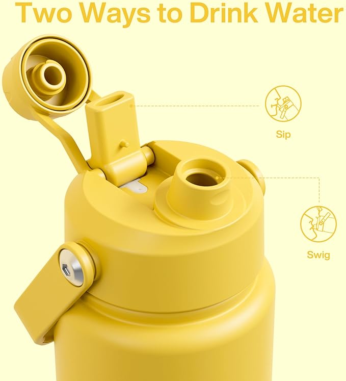 ENCOOL Insulated Water Bottle with Straw Stainless Steel Water Bottle, Leak-Proof, BPA-Free, Double Wall Vacuum Keeps Cold for 24 Hours for Sports, Travel, School (32 oz, Elfin Yellow)