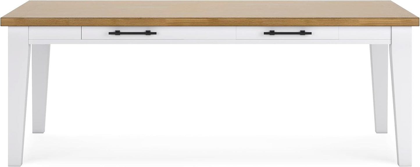 Signature Design by Ashley Ashbryn Casual Dining Table with 4 Felt-Lined Drawers for 8 People, White & Light Brown