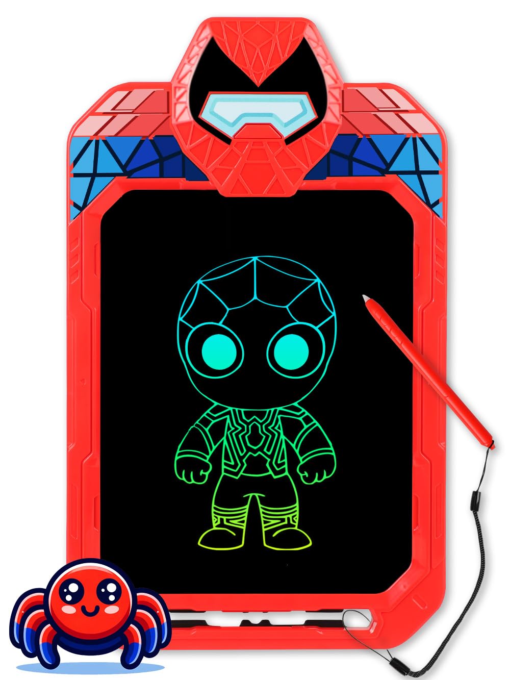 Fullware LCD Writing Tablet for Kids 10 Inch Spider Hero for Toddler 3 4 5 6 7 8 - Paint, Doodle Board, Drawing Pad - Travel Toys, Road Trip Car Activities, Birthday Christmas Gift Boys & Man