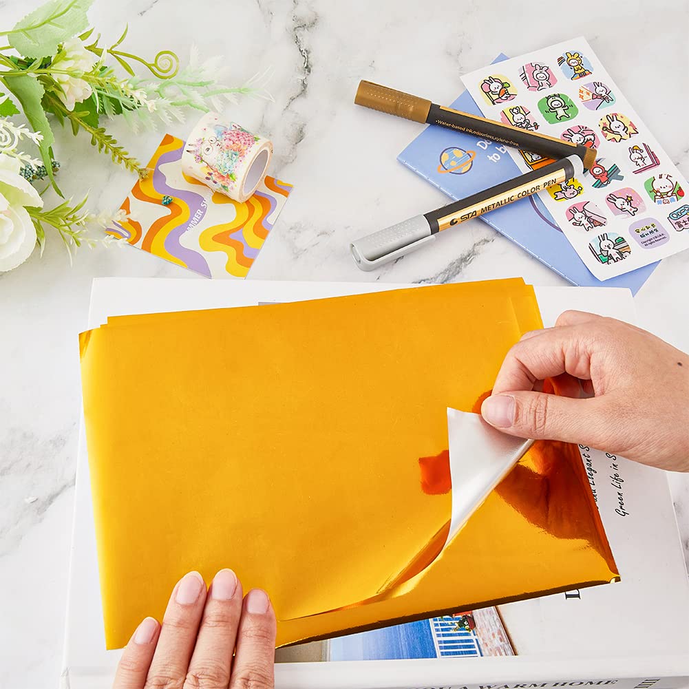 SUPERFINDINGS 100 Sheets A5 Hot Foil Transfer Sheets Gold Hot Foil Stamping Papers 21.1x14.6cm Metallic Heat Transfer Foil Paper for Foil Quill/Heat Foil Pen Card Making Scrapbooking Paper Crafts