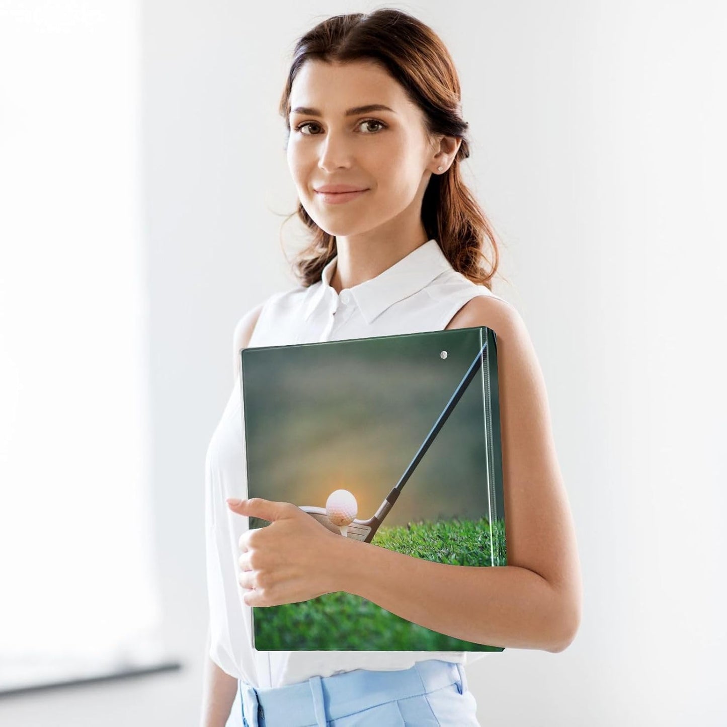 3 Ring Binder, Golf Theme Sport Ball 1.5 inch Round Ring Binder with 3 Inside Clear Pockets, Binders Organizer with Clipboard for Office Home School, Holds 200 Sheets, 1 Pack