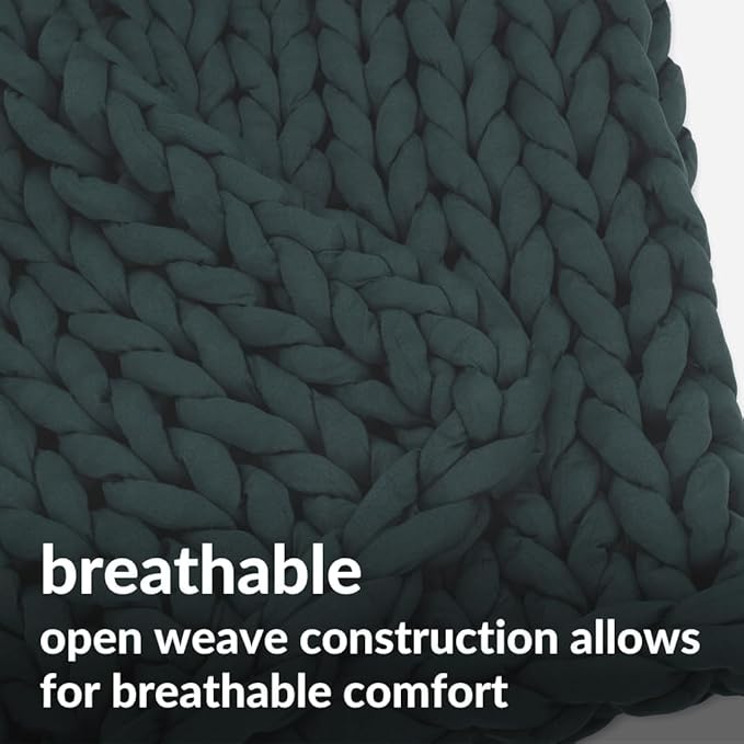 Nuzzie Chunky Knit Weighted Blanket - Breathable, Cooling, Hand Made Knit Throw Blanket for Sleep - Machine Washable, Stylish Design (Forest Green, Queen | 28lbs | 80"x80")