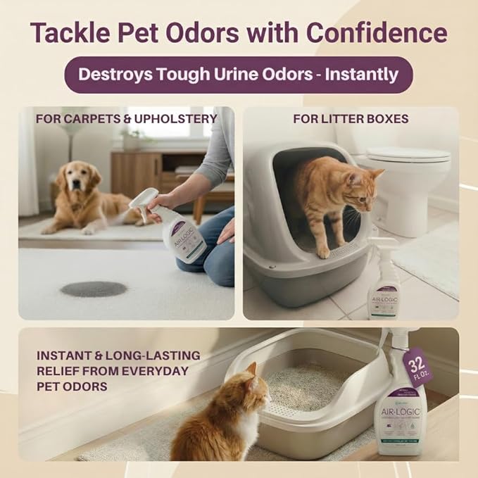 Dual-Action Odor Eliminator Spray 32 Fl Oz, Plant-Based Instant Knockdown & Enzymatic Deodorizer for Home, Neutralizes 16 Odor Sources, Bleach-Free, Fabric & Surface Safe, Lavender Lemon