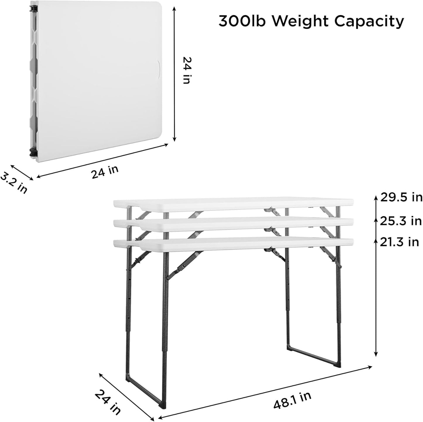 COSCO 4 ft. Centerfold Blow Mold Utility Table, Adjustable Height, White