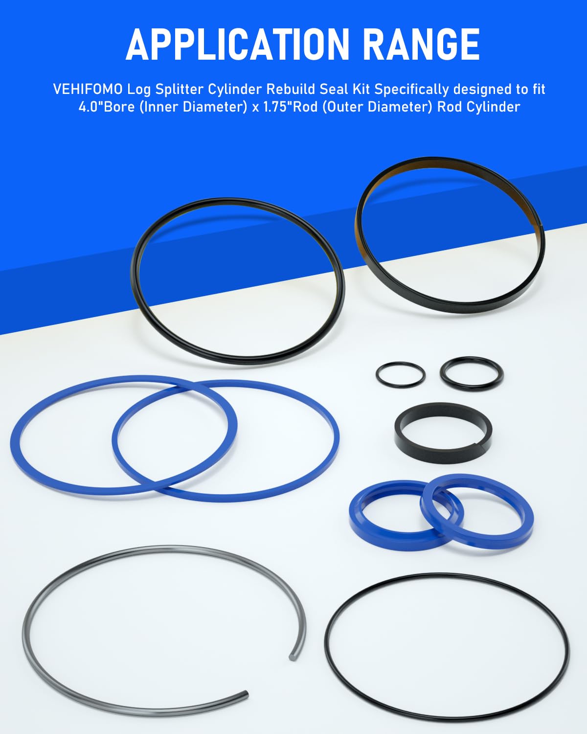 VEHIFOMO Hydraulic Log Splitter Cylinder Rebuild Seal Kit for 4.0"Bore x 1.75" Rod Cylinder, Dirty Hands Tools Huskee Log Splitter Parts Hydraulic Cylinder Rebuild Kit (Pack of 11)