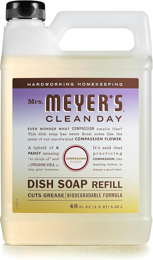 MRS. MEYER'S CLEAN DAY Liquid Dish Soap Refill, Compassion Flower, Packaging May Vary, 48 fl. oz