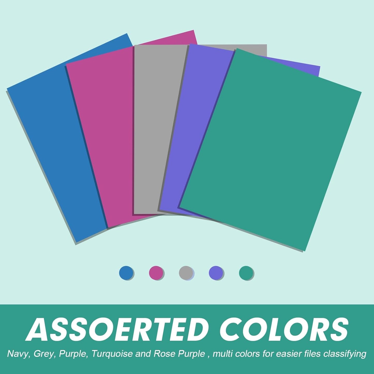 50 Pack 2 Pocket Folders - Fit Letter Size Paper, Assorted 5 Colors