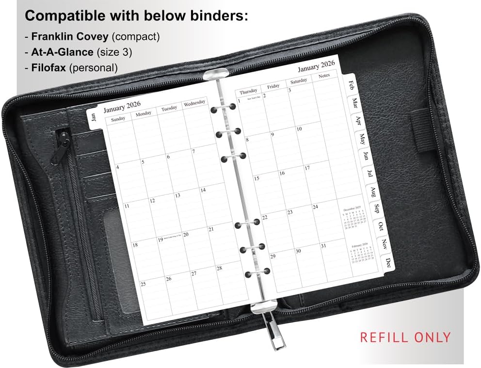 newestor 2026 Weekly & Monthly Planner Refill, 3-3/4" x 6-3/4", Jan 2026 - Dec 2026, Personal/Compact/Size 3