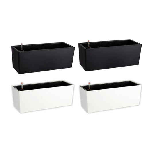 LaLaGreen Bundle - 4 Pack, 20 Inch Black and White Self Watering Hanging Planter Boxes Flower Pot, Rectangular Wall Mount, Indoor Vertical Garden Modern Window Sill Herb Trendy Outdoor Home Decor