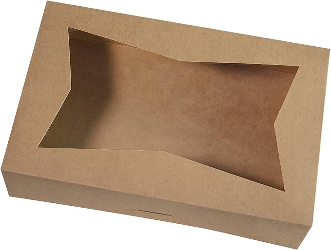 15-PACK Brown Pastry Bakery Box 12x8x3inch,Large Donuts,Muffins,Cookies Boxes with PVC Window - Auto-Pop up Nature Kraft Paper Box Container,Pack of 15 (Brown, 15)