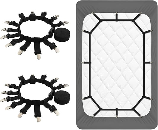 2 Pcs Adjustable Bed Sheet Fasteners 360 Degree Elastic Sheet Holder Straps Heavy Duty Suspenders Grippers for Full, Queen, King Twin Bed, Fits All Mattress Sizes