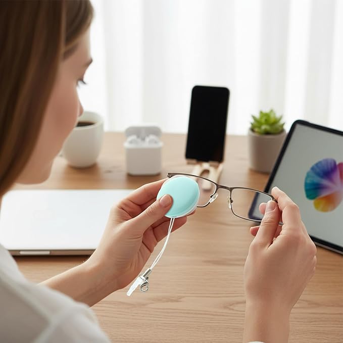 Electronic Screen Cleaner - Glass Cleaning Pendant Ball, Microfiber Wipe Accessory, Portable Non-Scratch System, Fingerprint Smudge Removal, Smartphone Tablet TV Monitor, Small Blue