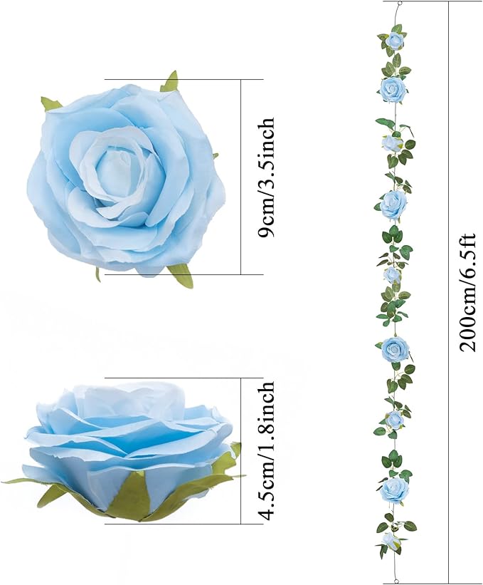 U'Artlines 5 Pack Artificial Blue Rose Vines Floral Garlands Total 32.5 Ft Fake Vine Silk Flower Garland for Indoor Outdoor Home Wedding Arch Garden Wall Decoration