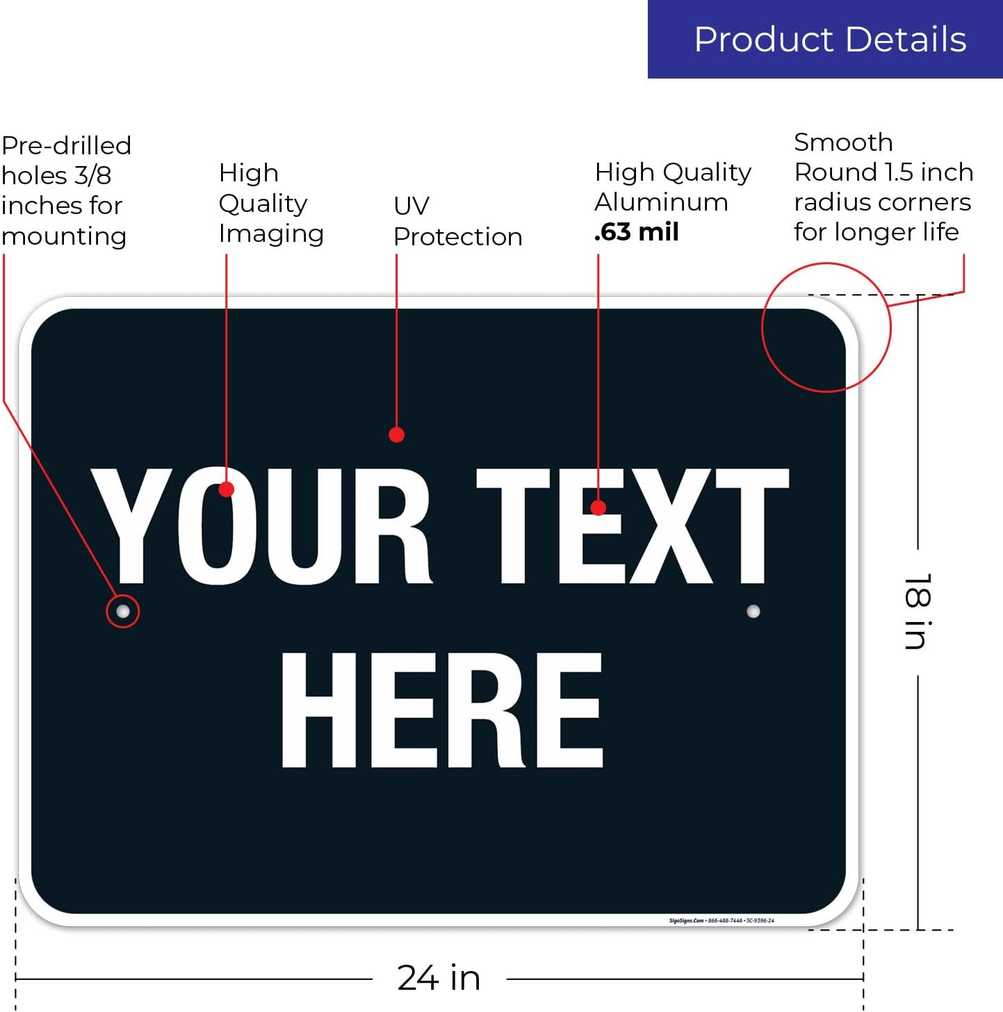 Personalized Custom Black Background Customize for Office, Business, Airbnb, Workplace, Home, Delivery Sign, 18x24 Inches, Rust Free .063 Aluminum, Fade Resistant, Made in USA by Sigo Signs