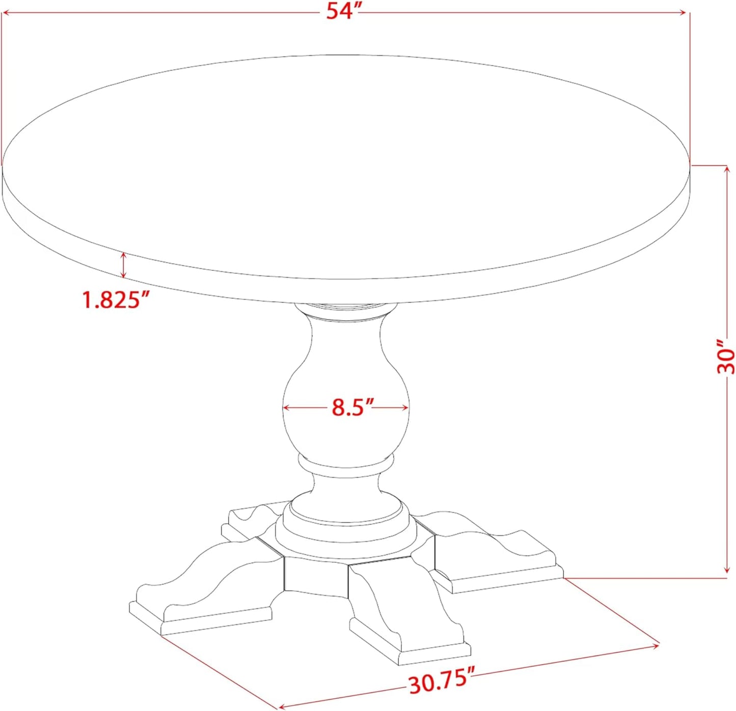I55-0N-TP Modern Dining Table with Acacia Wood Round Tabletop and Stylish Pedestal Base - Antique Walnut Finish