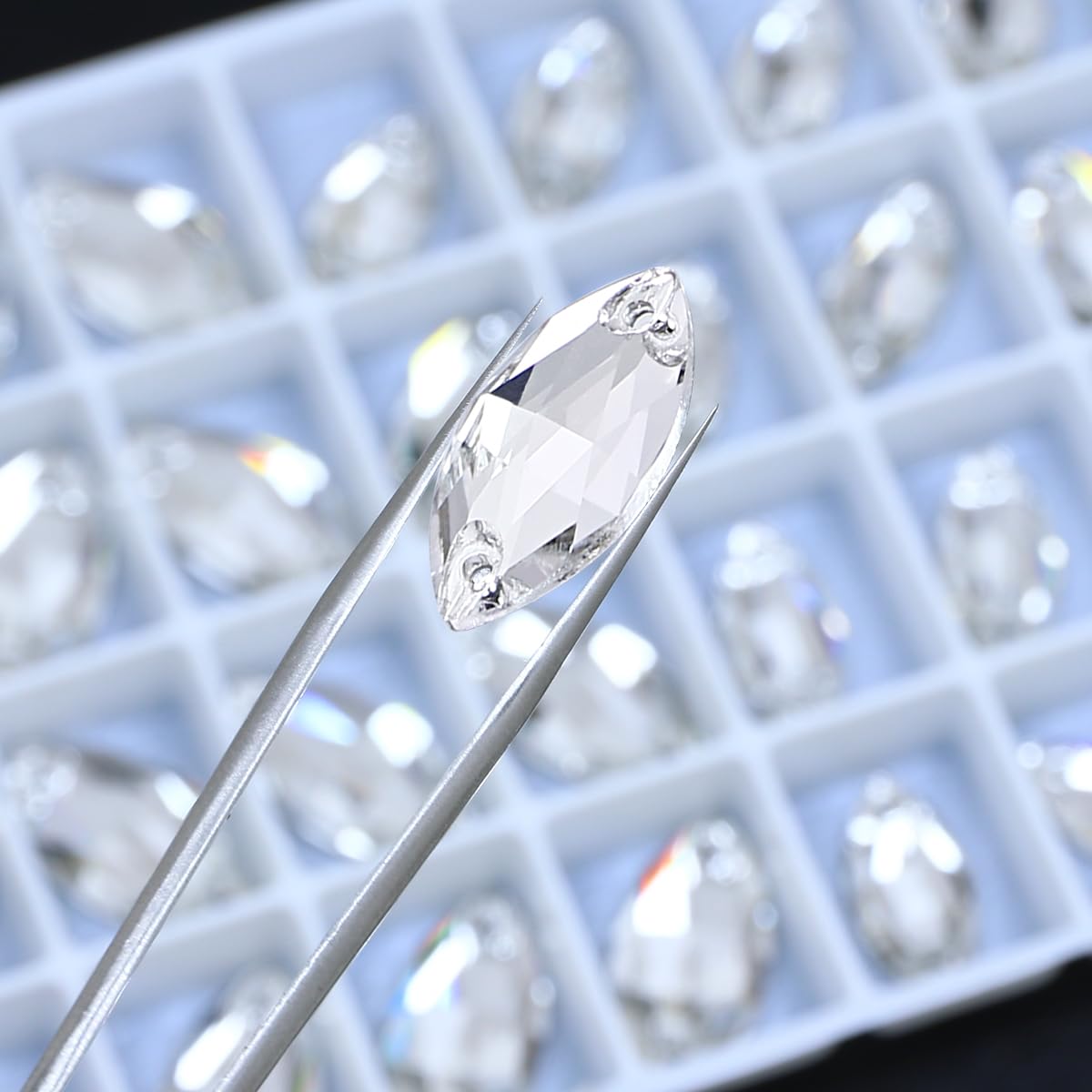 DONGZHOU Sew On Rhinestone Crystal Sewing Stone with Holes Navette Shape Sew On Beads Crystals Flatback Glass Rhinestone Gems Clothing Accessories for Costume, Clothes, Garments, DIY Crafts