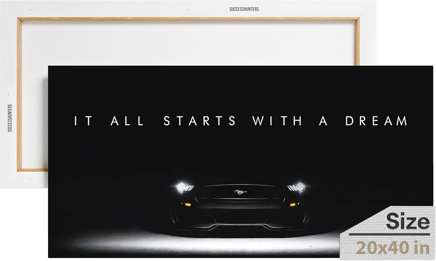Motivational Wall Art for Office, Super Car Art Canvas, Inspirational Automotive Decor for Mustang Sportscar Lovers, Motivational Wall Decor for Office and Home, Inspiring Car Poster (40 X 20 in)