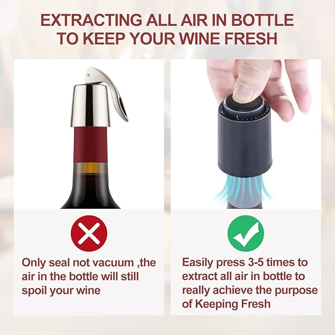 Vacuum Wine Stopper W/Pump, 2-Pack Wine Preservers Savers, Wine Bottle Sealer Blocker, Gifts for Wine Lovers | Reusable Wine Accessories, No Worry Waste Wine