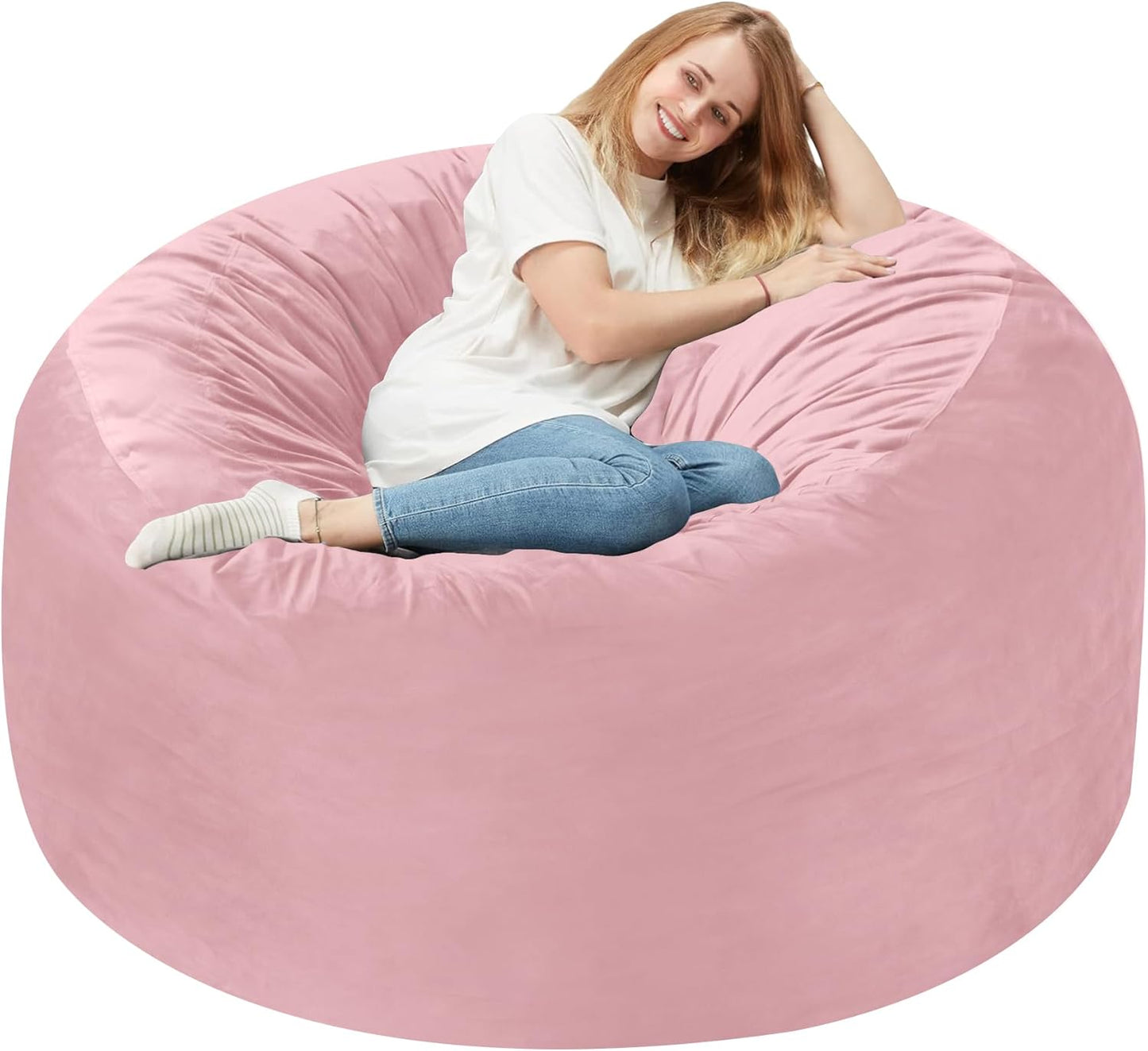 Homguava 3FT Bean Bag Chair: 3' Bean Bags with Memory Foam Filled, Large Beanbag Chairs Soft Sofa with Dutch Velet Cover-Light Pink