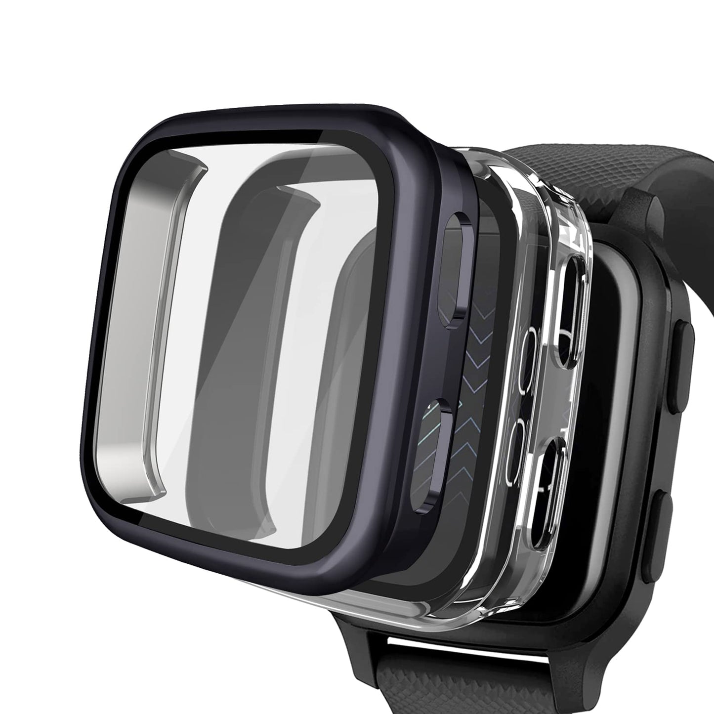 2 Packs Hard Pc Case Compatible With Garmin Venu Sq Built In 9H Tempered Glass Screen Protector, Nahai Full Cover Bumper All Aro