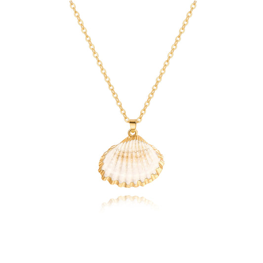 POTESSA Natural Shell Pendant Choker Necklace 18K Gold Plated Cable Chain Adjustable Seashell Necklace for Women Beach