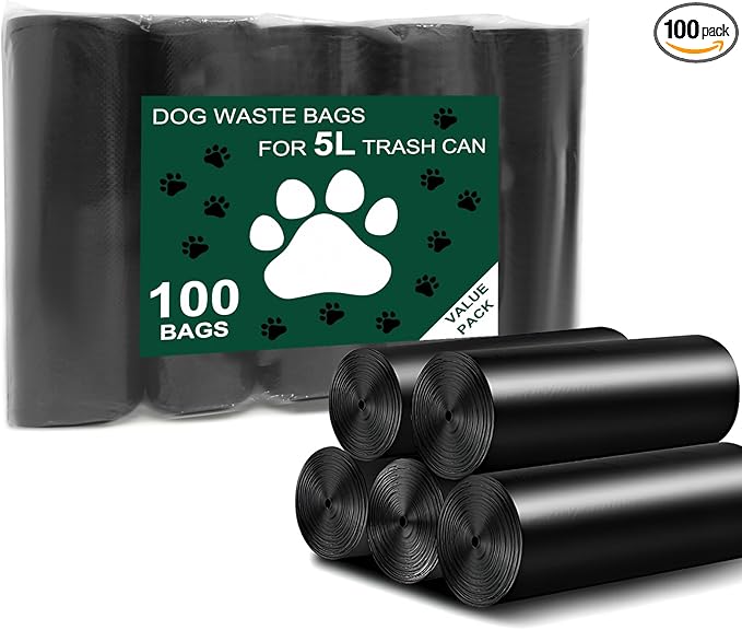 Dog Waste Bags 100 Pcs, Dog Waste Can Liners for 5L Dog Poop Trash Can Outside, 5 Pack Dog Poop Bags Rolls, Dog Poop Bags for Outdoor, Poop Bags for Dogs (100 PCS)