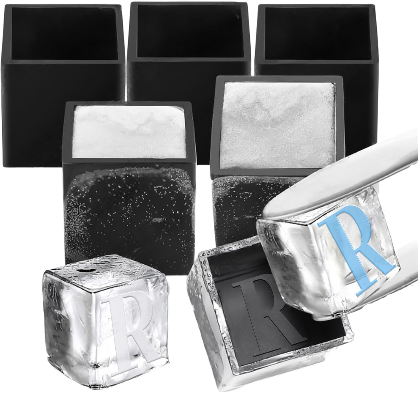6 Pcs 2" Letter Silicone Personalized Ice Cube Mold,Personalized Ice Mold with 2mm Depth,Create Unique Whiskey Ice Cubes in Style with our Customizable Ice Mold (Letter R)