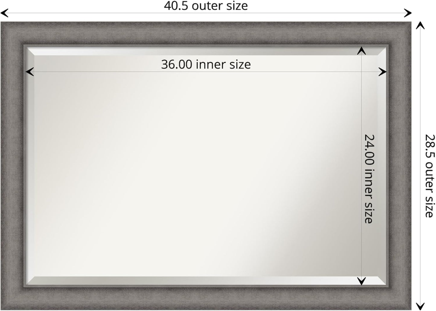 Amanti Art Grey Wall Mirror 29x41 Burnished Concrete Rectangle Bathroom Mirror for Wall Decor Living Room, Large Modern Contemporary Wood Frame, Hangs Horizonally and Vertically, Bathroom Decor