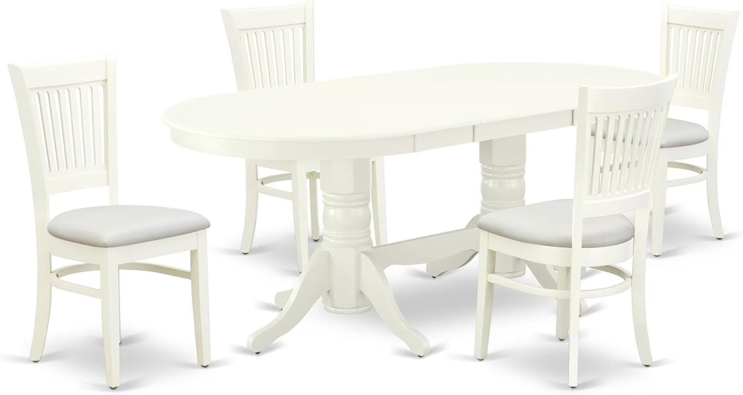 East West Furniture VAVA5-LWH-C 5 Piece Dinette Set for 4 Includes an Oval Dining Table with Butterfly Leaf and 4 Linen Fabric Dining Room Chairs, 40x76 Inch, Linen White