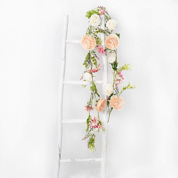 DearHouse 2Pcs Artificial Peony Flower Garland - Silk Peony Garland with Pink and White Flowers for Wedding Party Table Decoration,6ft/Strand