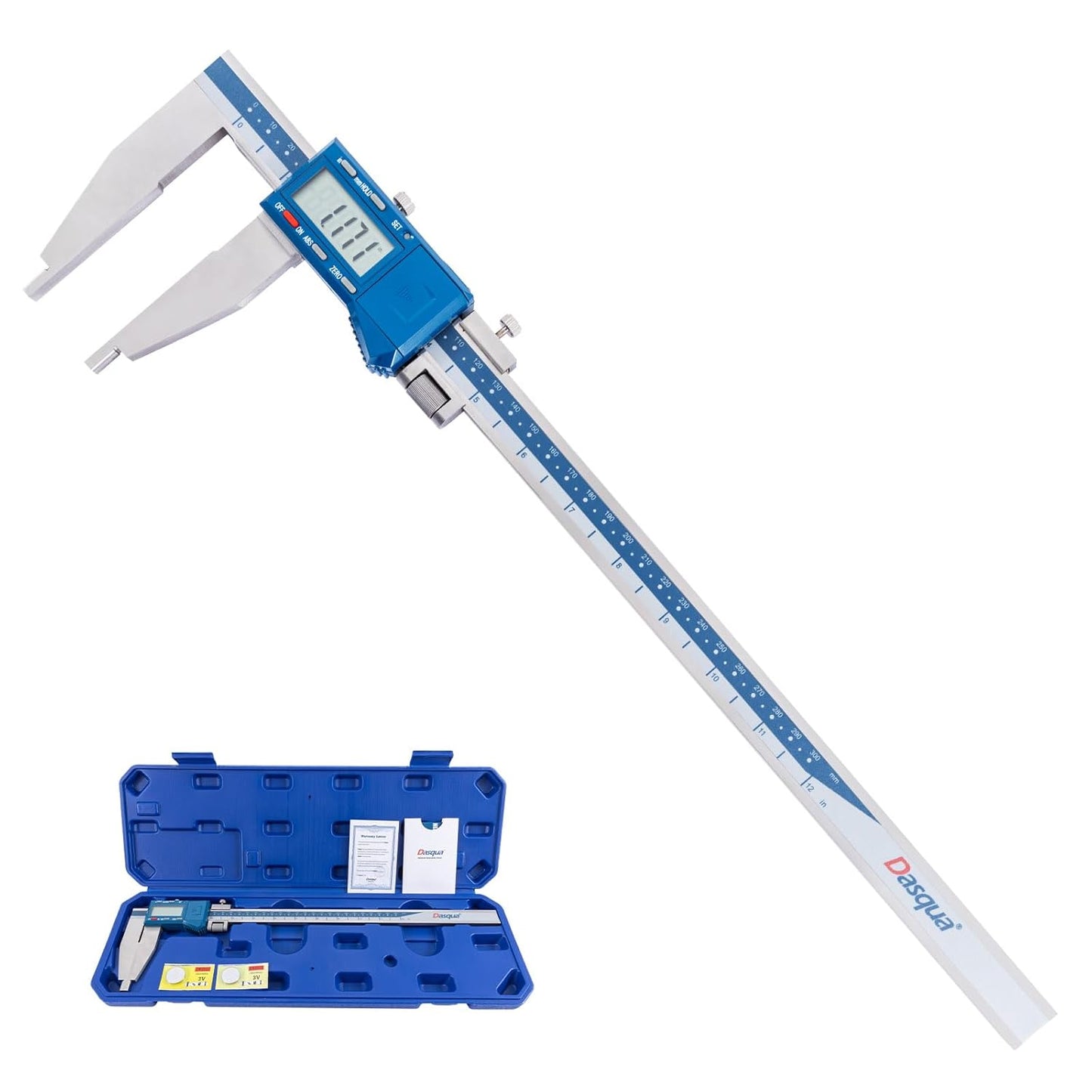 Dasqua 0-12"/300mm Heavy Duty Long Jaw Absolute Origin Digital Caliper, IP54 Stainless Steel Electronic Measuring Tool, in/mm Conversion, Accurary ±0.002"/0.04mm, Resolution 0.0005"/0.01mm