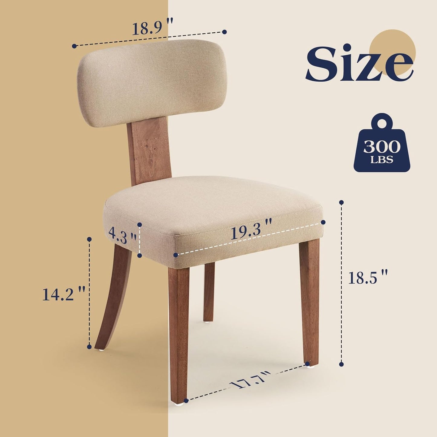 Mid Century Modern Dining Chairs Set of 2, Linen Upholstered Kitchen Chairs with Curved Backrest & Adjustable Legs for Living Room/Bedroom/Lounge, Easy to Install, Beige Linen