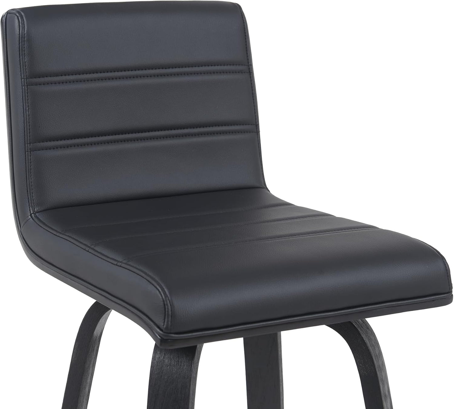 Vienna Modern Swivel Bar Height Stool with Black Faux Leather Seat and Black Brushed Wood Frame Set of 2