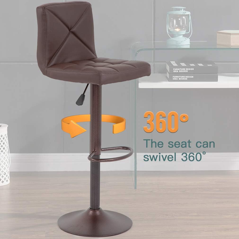 BestOffice Bar Stools Set of 2, PU Leather Swivel Bar Stools Kitchen Counter Height Bar Chairs with Hydraulic Adjustable for Kitchen, Dining Room and Restaurants