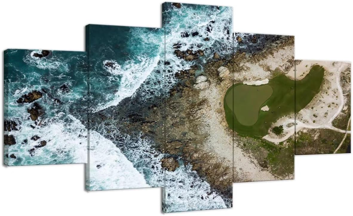 Pebble Beach Golf Course Wall Art for Living Room Bedroom Bathroom Home Decorations USA California Coast Pebble Beach Pictures Framed Artwork Canvas Prints Ready to Hang(60''W x 40''H)