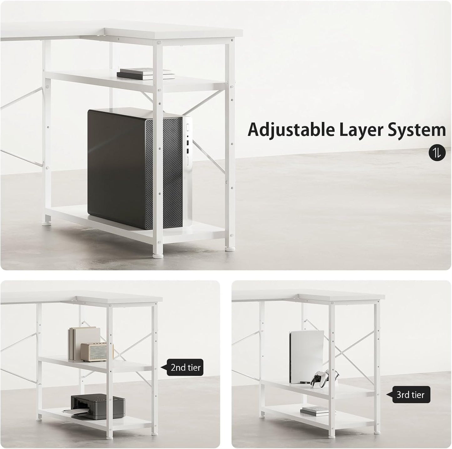 47" Computer Desk with Drawers, Desks for Bedrooms, Writing Desk with Storage, Work Desk for Small Space, White