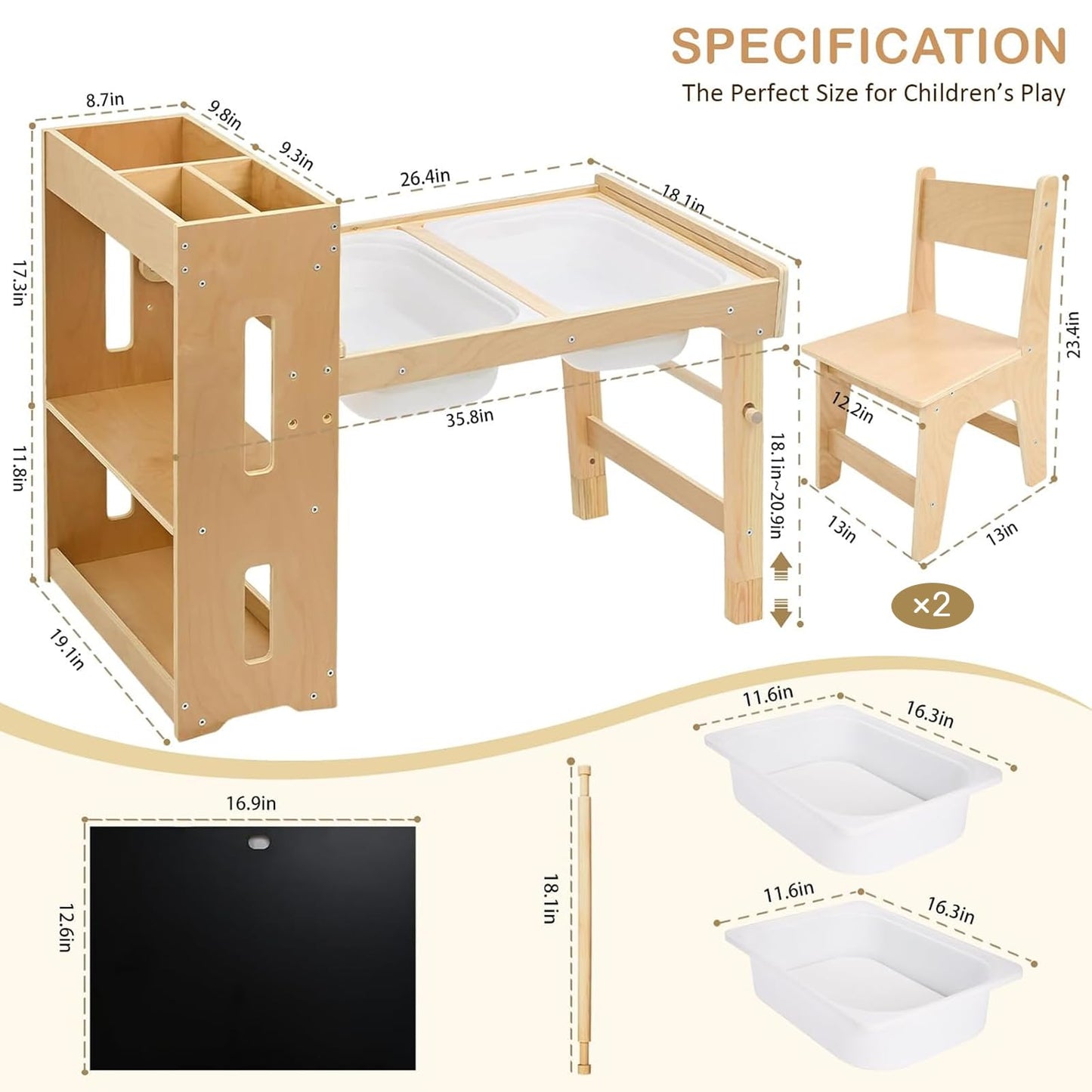 WINGYZ Sensory Table and Chairs, Toddler Activity Table and 2 Chair Set with Storage Cabinet & Bins, 6 in 1 Kids Desk Art Table with Paper Roll for Playrooms Daycare, Sensory Tables for Toddler Gifts