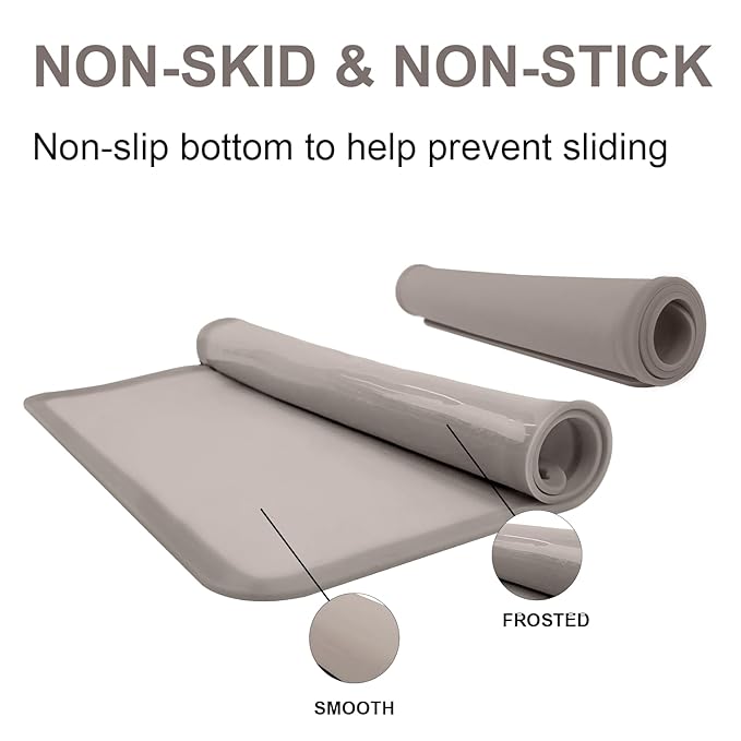 Silicone Placemat for Toddles Kids Non-Slip Reusable Portable Baby Placemats for Restaurant Stain-Proof Children Food Mats Eating Table Mat 2 Pack (Charcoal)