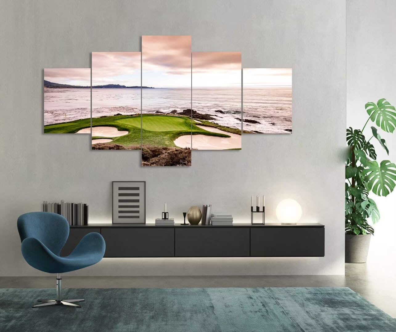California Coastline Golf Course Wall Art Pictures USA California Golf Course Wall Decor for Living Room Bedroom Bathroom Home Decorations Canvas Prints Framed Ready to Hang(50''W x 24''H)