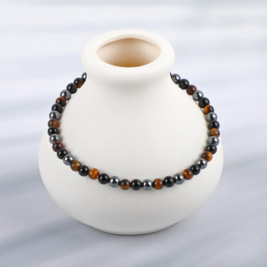 LPBeads Handmade Natural Gemstone Stretch Elastic 4mm Onyx Tiger Hematite Mixed Stone Bracelet Healing Crystal Round Stone Beads Jewelry Gifts for Women Men