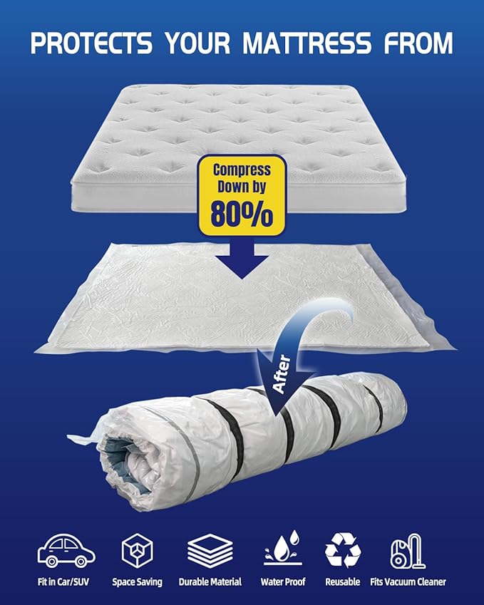 Twin/Twin XL Foam Mattress Vacuum Bag for Moving，9-Layer Heavy Duty Mattress Bags for Moving & Storage, Leakproof Vacuum Seal Bags for Clothing with Straps